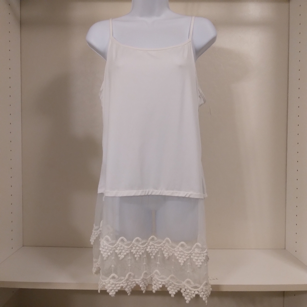 Mesh and Knit Crochet Embellished Tank Top